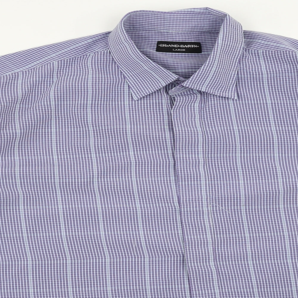 Mens UK Size L Island Earth Blue  Button-Up Long Sleeve Casual Shirt