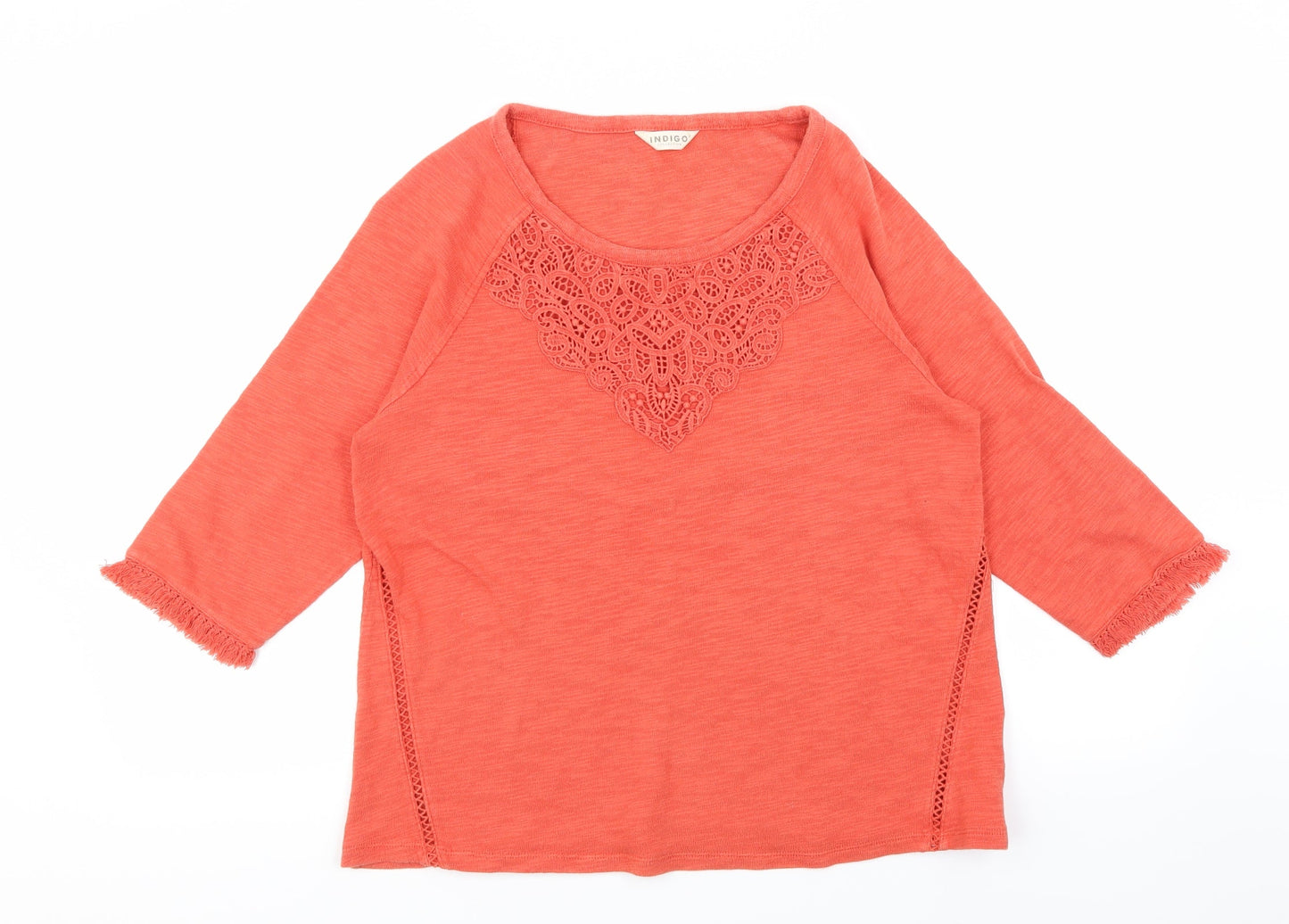 Womens UK Size 12 Indigo Orange Basic T-Shirt