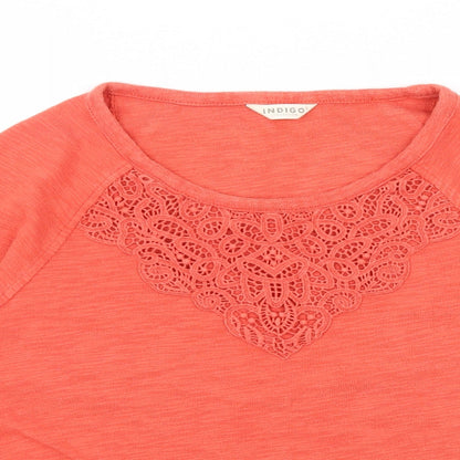 Womens UK Size 12 Indigo Orange Basic T-Shirt