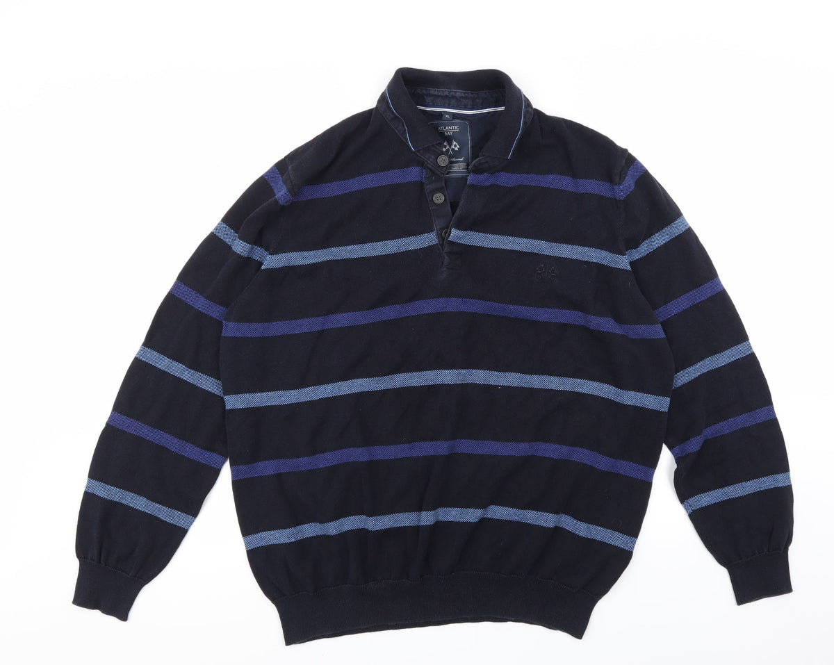 Atlantic Bay Womens Blue Striped  Pullover Jumper Size XL