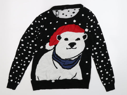 bonprix Womens Black  Knit Pullover Jumper Size S  - Christmas