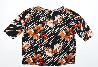 F&F Womens Black Floral  Basic T-Shirt Size 12