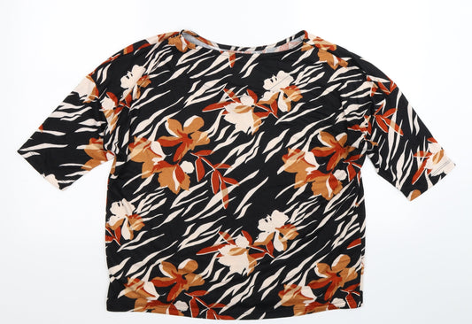 F&F Womens Black Floral  Basic T-Shirt Size 12