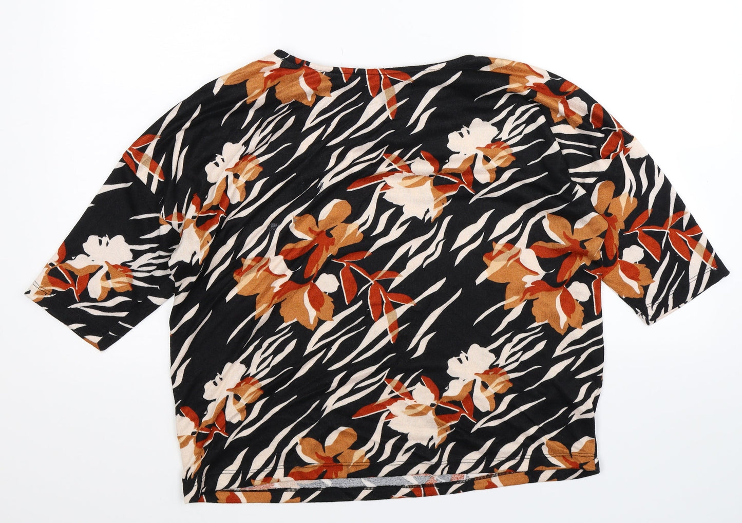 F&F Womens Black Floral  Basic T-Shirt Size 12