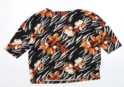 F&F Womens Black Floral  Basic T-Shirt Size 12