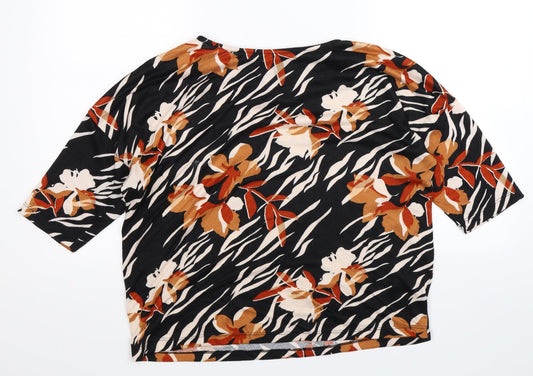 F&F Womens Black Floral  Basic T-Shirt Size 12