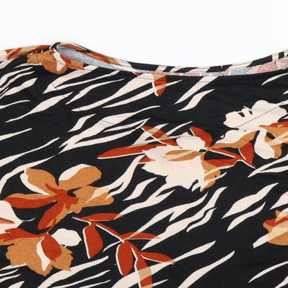 F&F Womens Black Floral  Basic T-Shirt Size 12