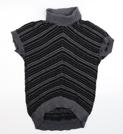POL Womens Black Striped Knit Pullover Jumper Size S