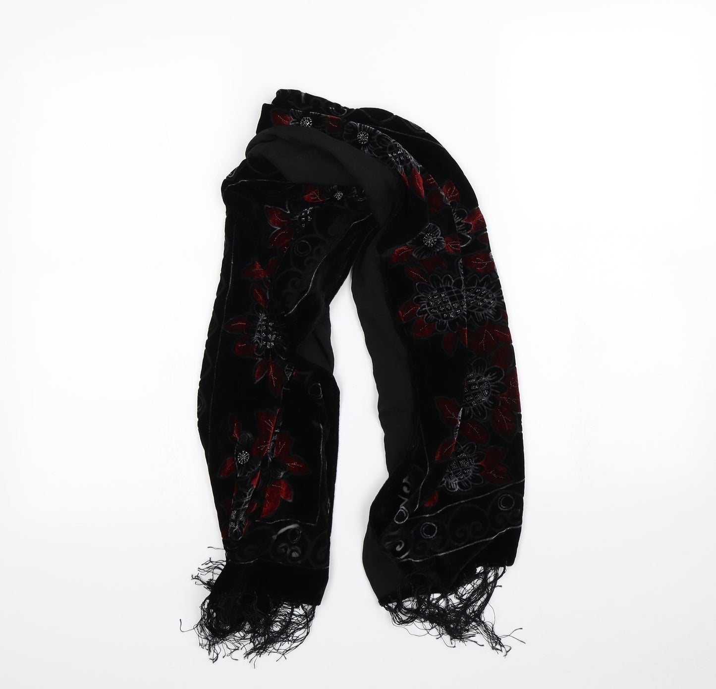 Preworn Womens Black Floral   Scarf