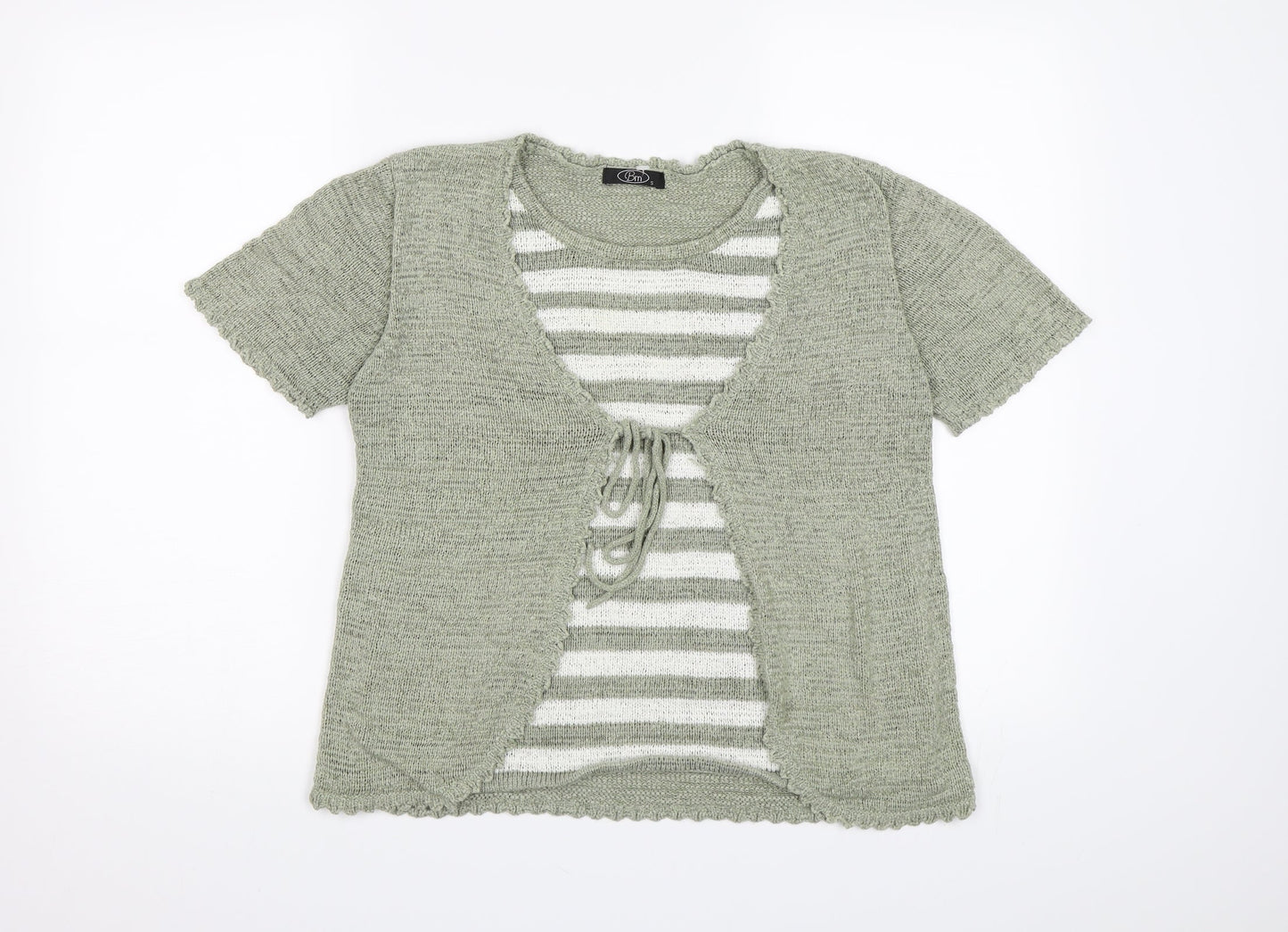 BM casual Womens Green Striped Knit Pullover Jumper Size S