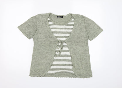 BM casual Womens Green Striped Knit Pullover Jumper Size S