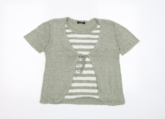 BM casual Womens Green Striped Knit Pullover Jumper Size S