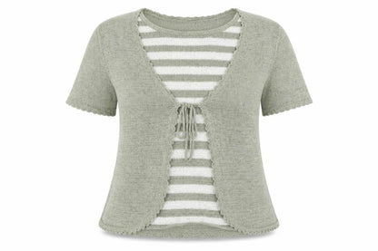 Bonmarché Womens Green Striped Knit Pullover Jumper Size S