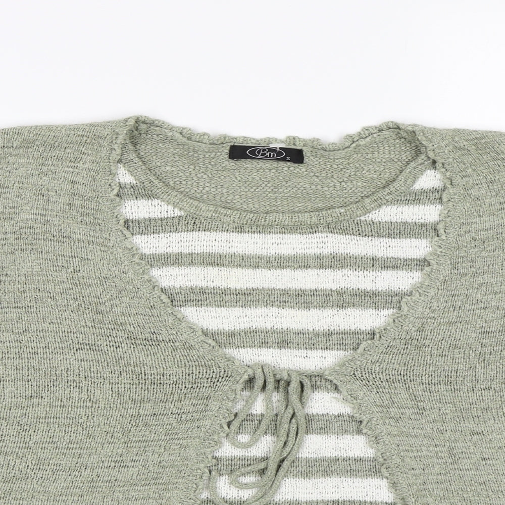 BM casual Womens Green Striped Knit Pullover Jumper Size S