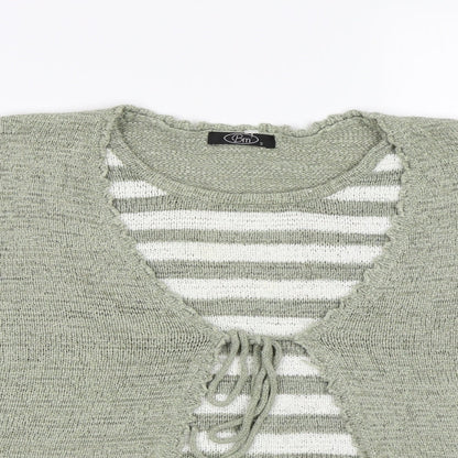 BM casual Womens Green Striped Knit Pullover Jumper Size S