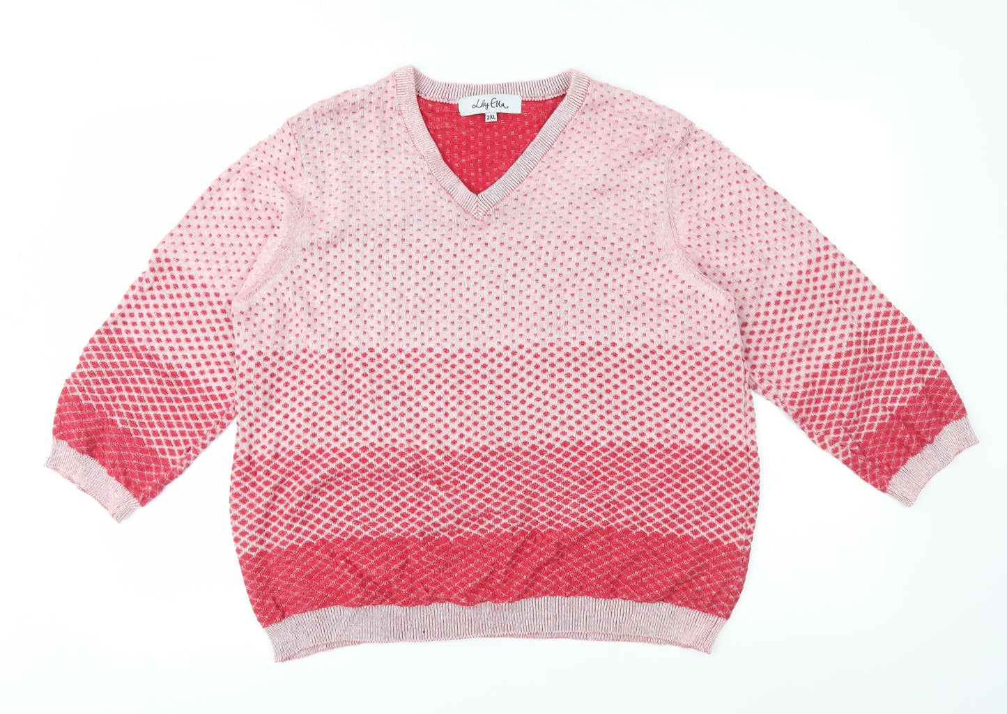 Lily Ella Womens Red Geometric Knit Pullover Jumper Size 2XL