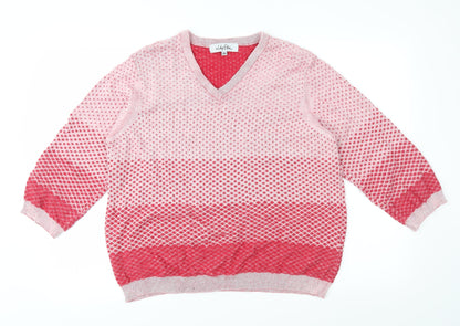 Lily Ella Womens Red Geometric Knit Pullover Jumper Size 2XL