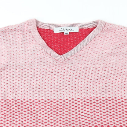 Lily Ella Womens Red Geometric Knit Pullover Jumper Size 2XL