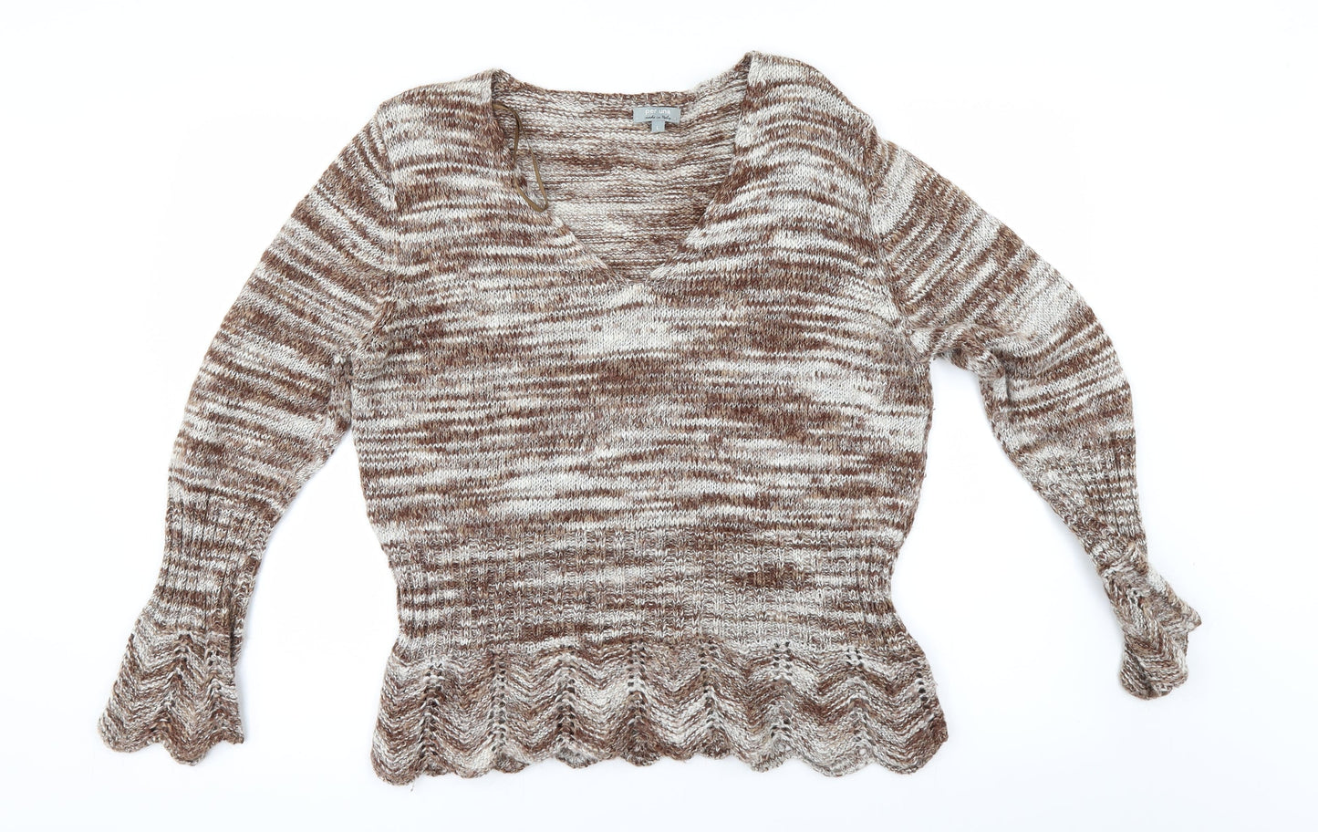 Per Una Womens Brown Striped  Pullover Jumper Size L  - shaped hem