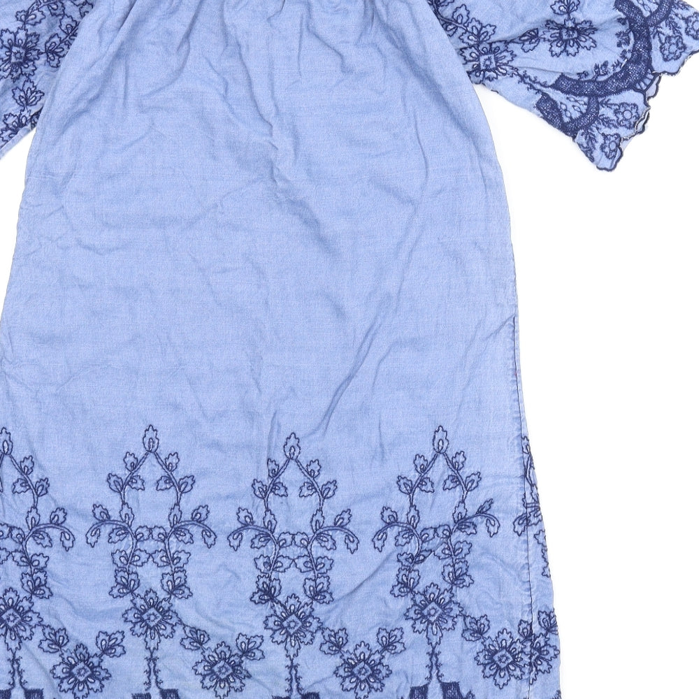 New Look Womens Blue Floral  A-Line  Size 8