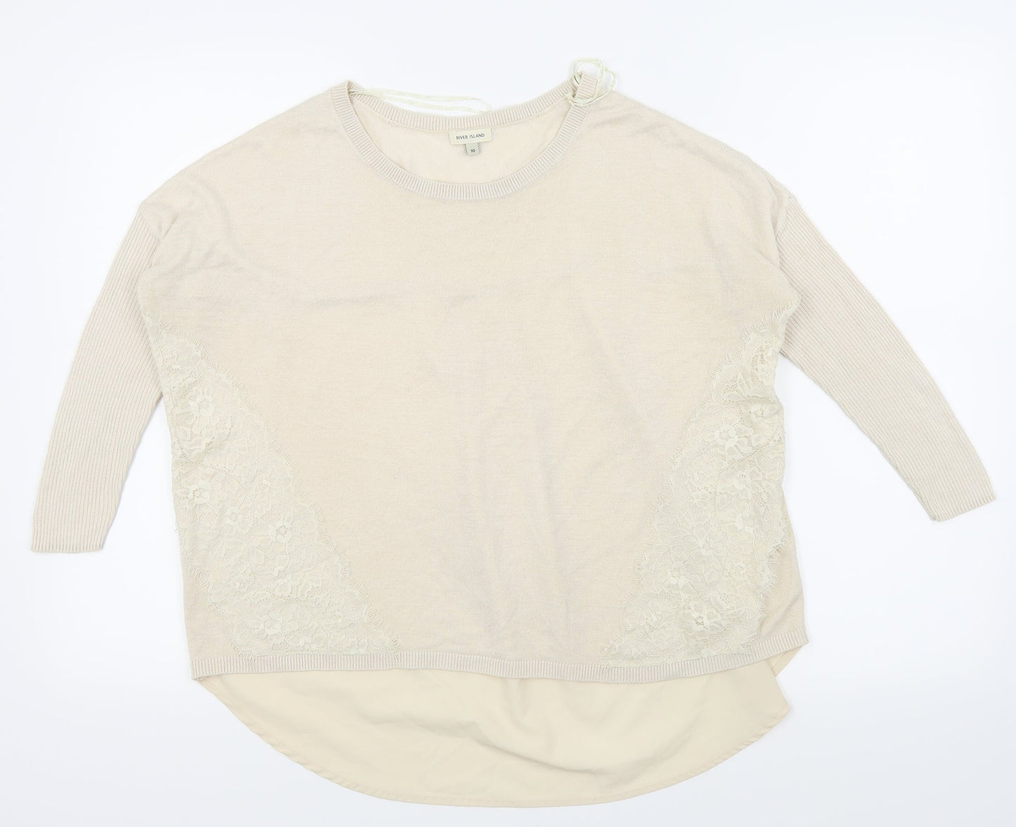 Womens UK Size 10 River Island Beige Basic T-Shirt