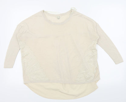 Womens UK Size 10 River Island Beige Basic T-Shirt