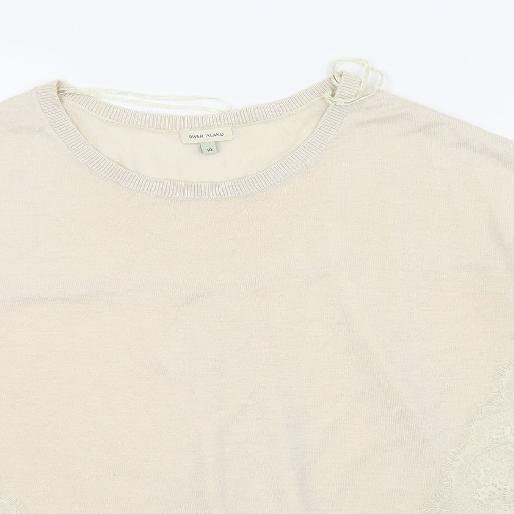 Womens UK Size 10 River Island Beige Basic T-Shirt