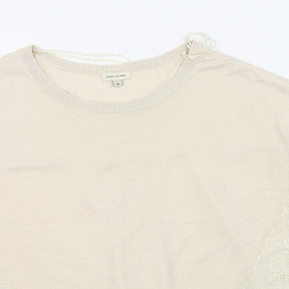 Womens UK Size 10 River Island Beige Basic T-Shirt
