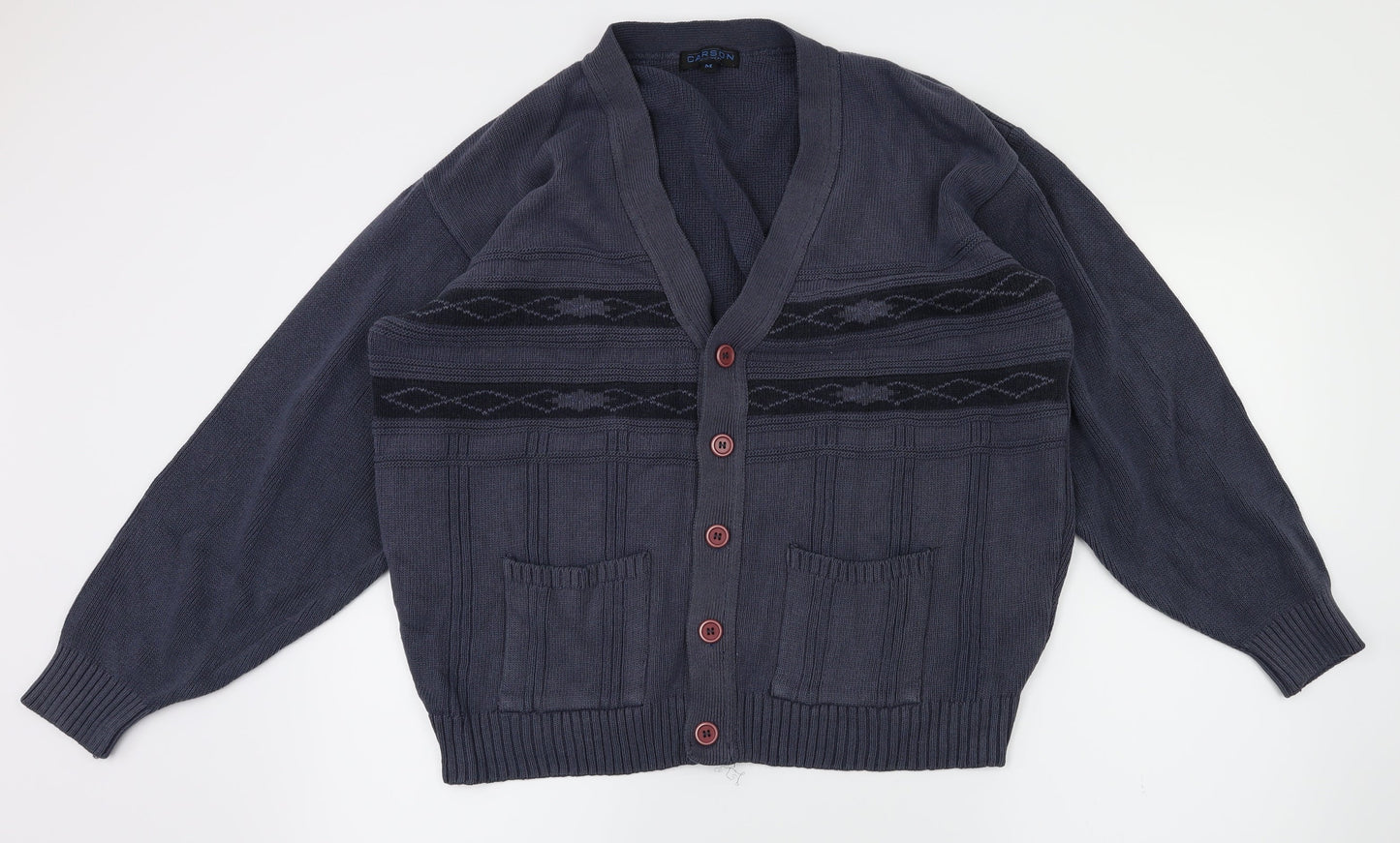 Carson  Womens Blue Argyle/Diamond  Cardigan Jumper Size M