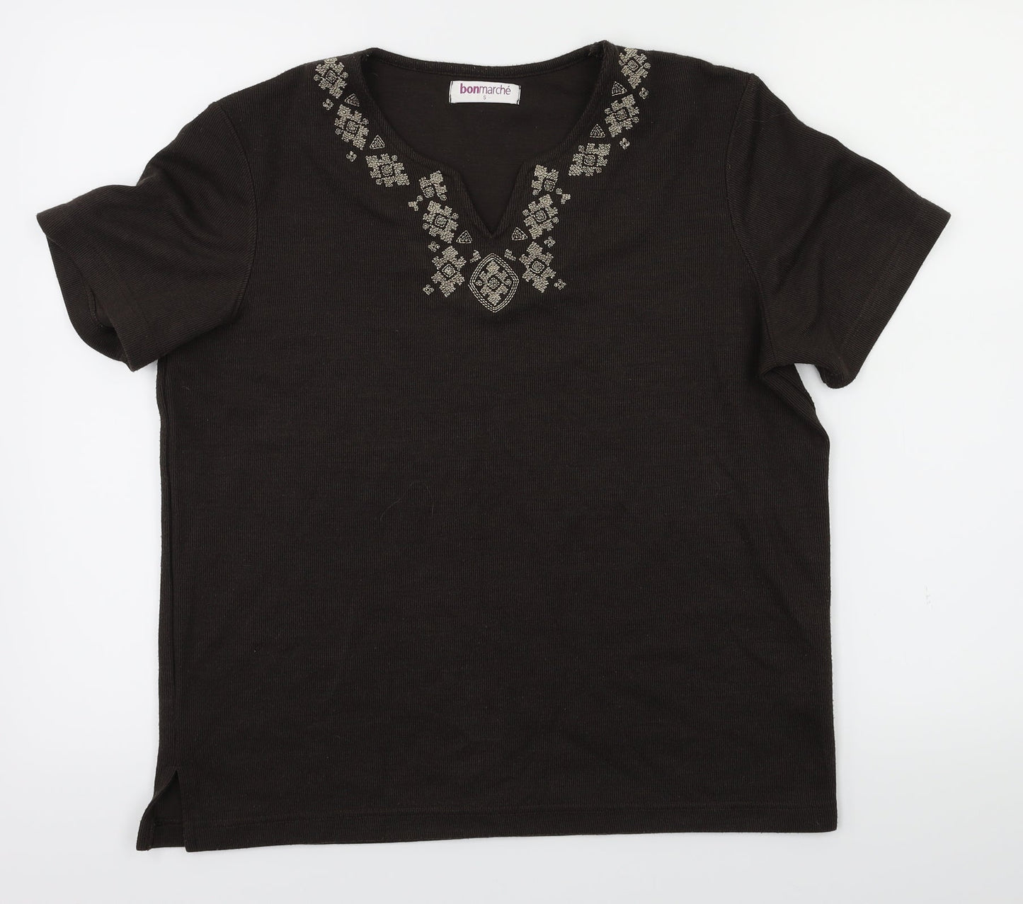 Womens UK Size S Bonmarché Brown Basic T-Shirt