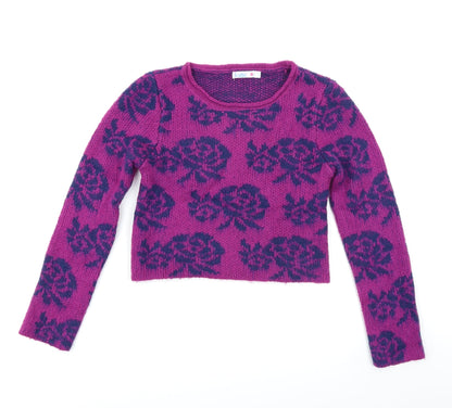 M&Co Girls Purple Floral  Pullover Jumper Size 9-10 Years  - Cropped