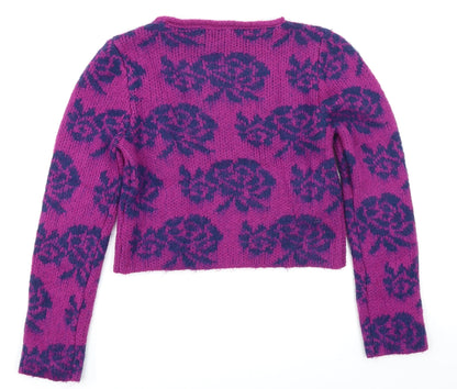 M&Co Girls Purple Floral  Pullover Jumper Size 9-10 Years  - Cropped