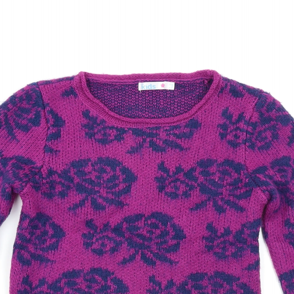 M&Co Girls Purple Floral  Pullover Jumper Size 9-10 Years  - Cropped
