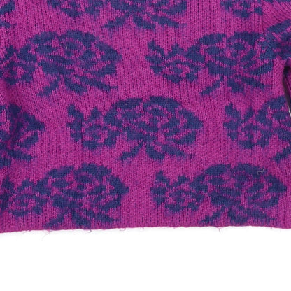 M&Co Girls Purple Floral  Pullover Jumper Size 9-10 Years  - Cropped