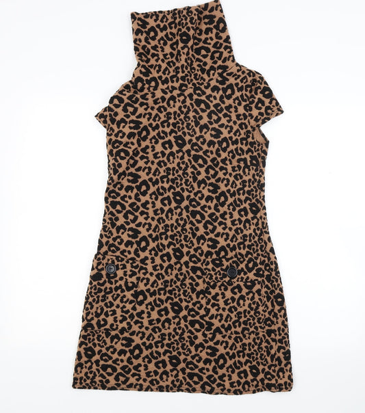 Quiz Womens Brown Animal Print  A-Line  Size 8