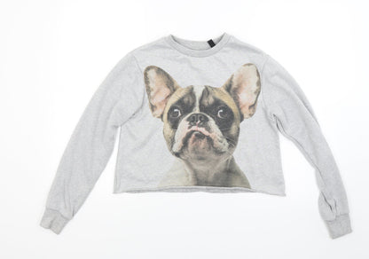 H&M Womens Grey   Pullover Sweatshirt Size 6  - Dog Pug