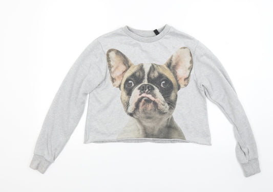 H&M Womens Grey   Pullover Sweatshirt Size 6  - Dog Pug