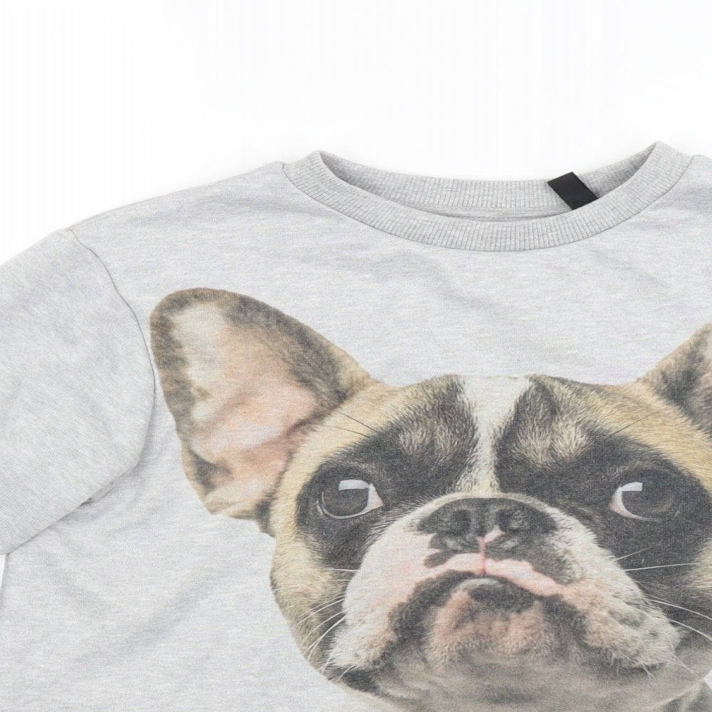 H&M Womens Grey   Pullover Sweatshirt Size 6  - Dog Pug