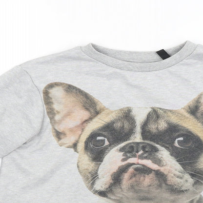 H&M Womens Grey   Pullover Sweatshirt Size 6  - Dog Pug