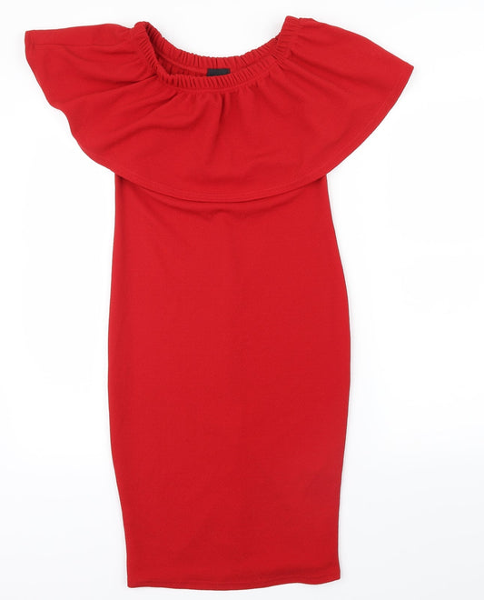 B.YOU Womens Red Houndstooth  A-Line  Size 8  - Frill detail