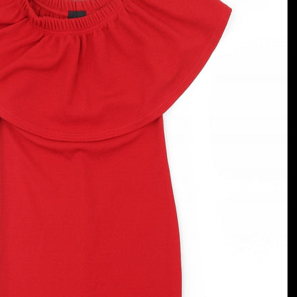 B.YOU Womens Red Houndstooth  A-Line  Size 8  - Frill detail