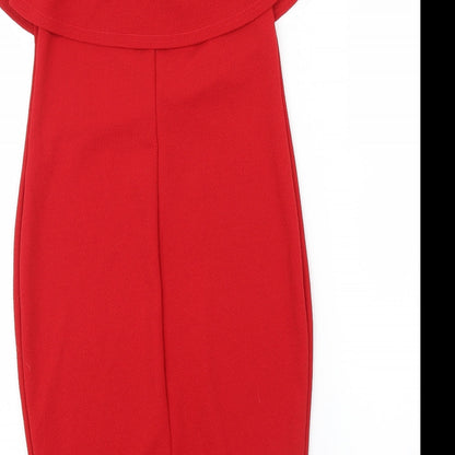 B.YOU Womens Red Houndstooth  A-Line  Size 8  - Frill detail