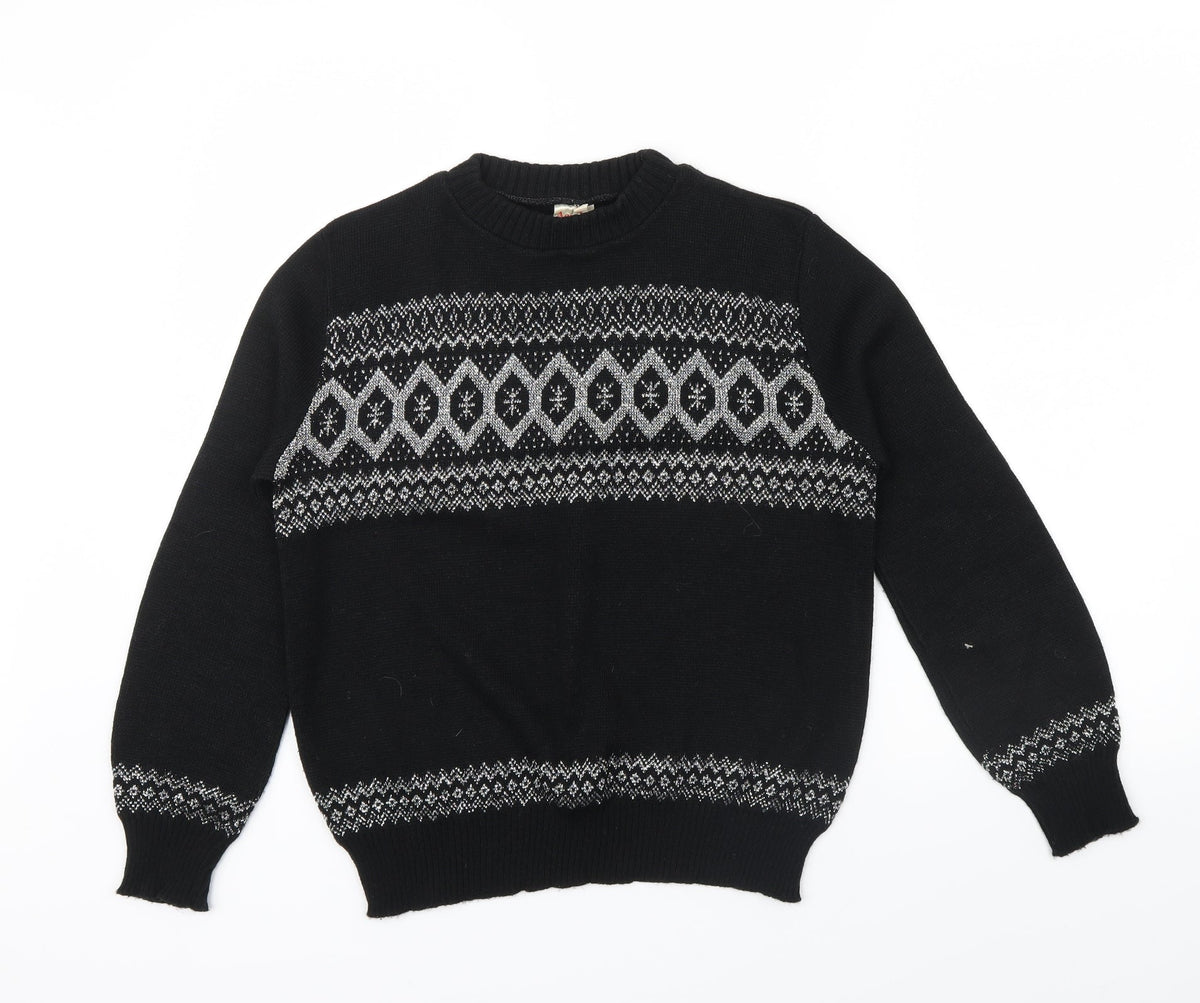 ACRYLICK Womens Black Geometric  Pullover Jumper Size 34  - METALIC SILVER THREAD