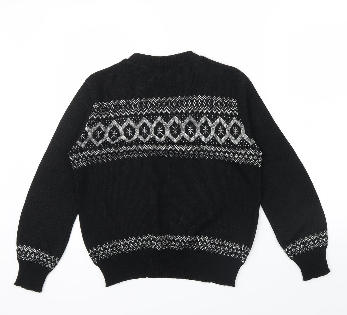 ACRYLICK Womens Black Geometric  Pullover Jumper Size 34  - METALIC SILVER THREAD