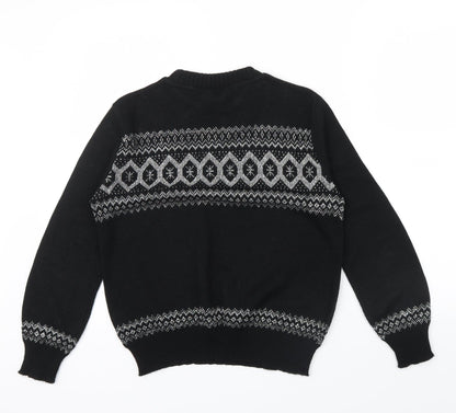 ACRYLICK Womens Black Geometric  Pullover Jumper Size 34  - METALIC SILVER THREAD