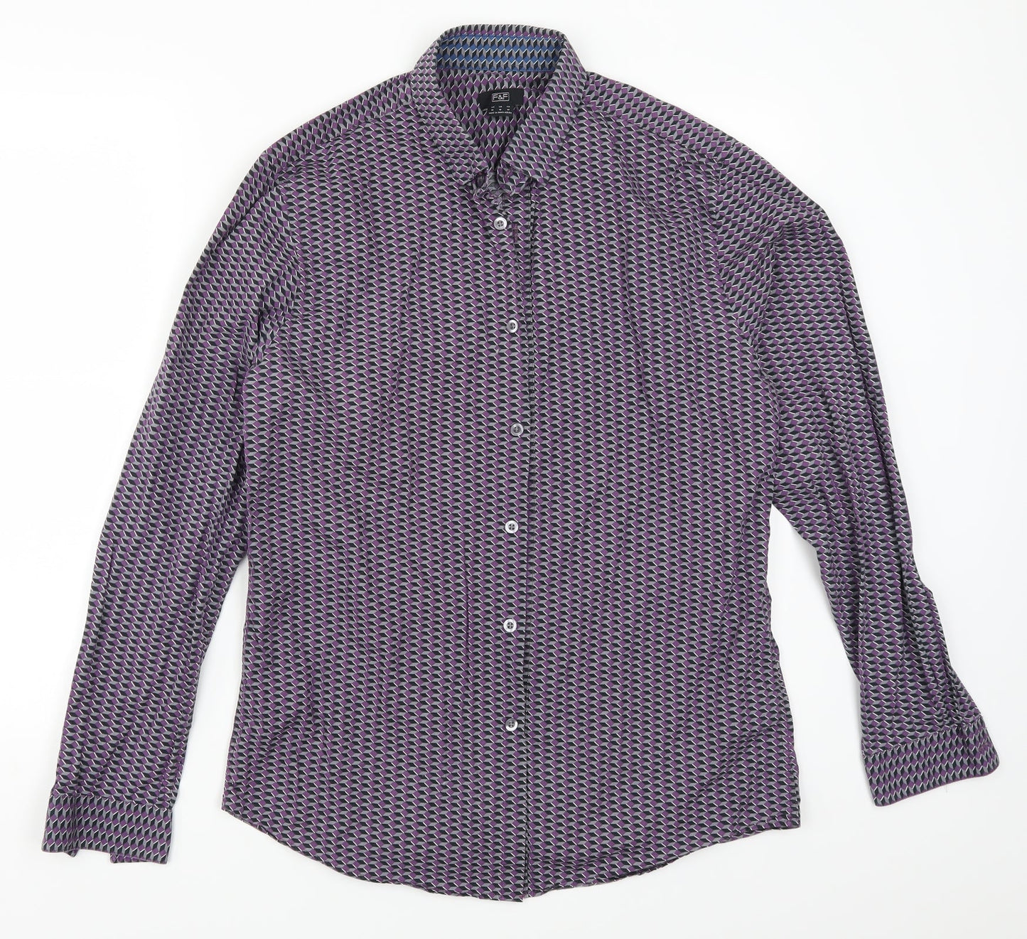 F&F Mens Purple Geometric   Button-Up Size M