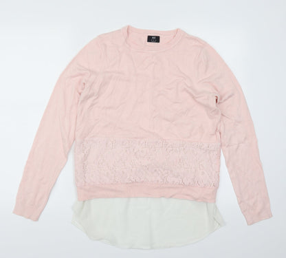 F&F Womens Pink  Lace Pullover Jumper Size 10