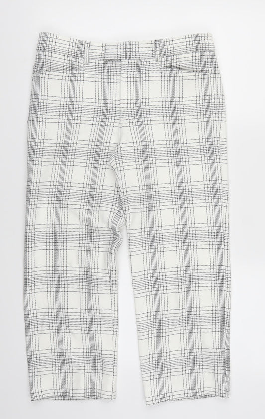 Womens UK Size S Zara Regular Fit Cropped White Trousers