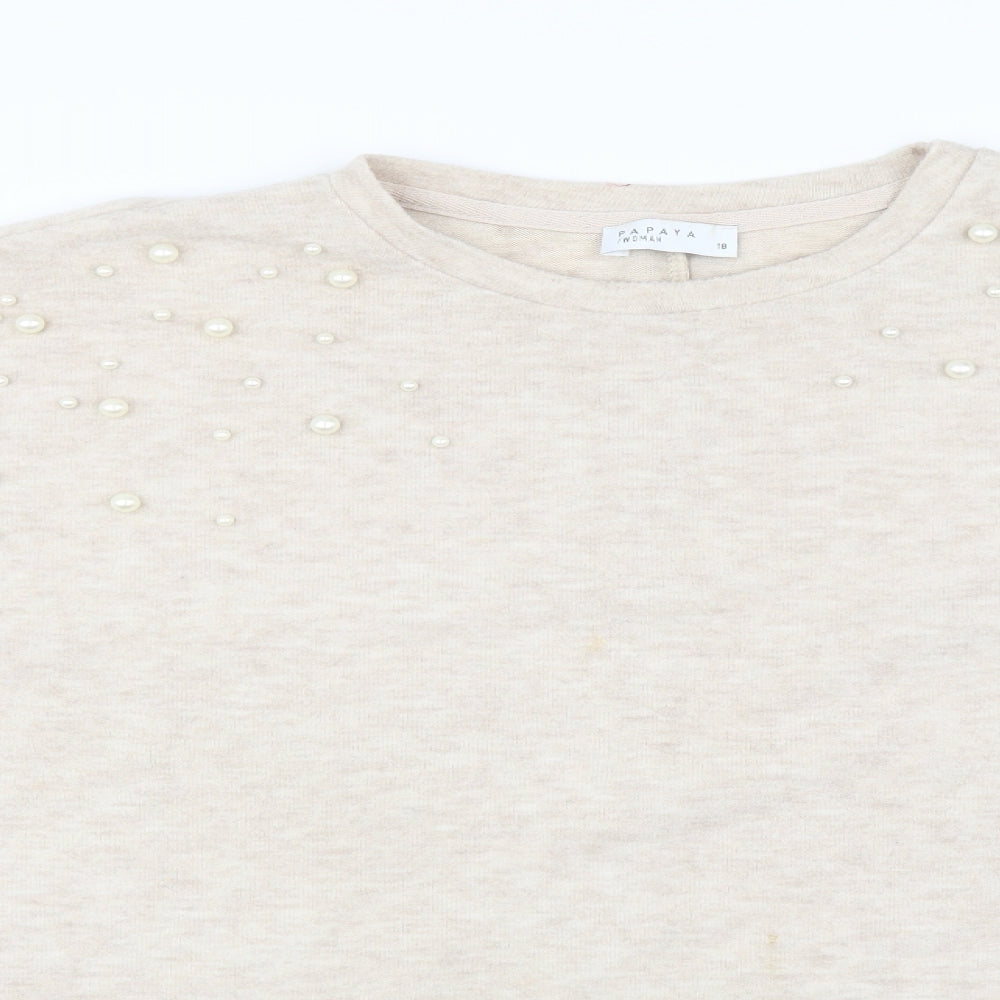 Papaya Womens Beige   Pullover Jumper Size 18  - beaded detail