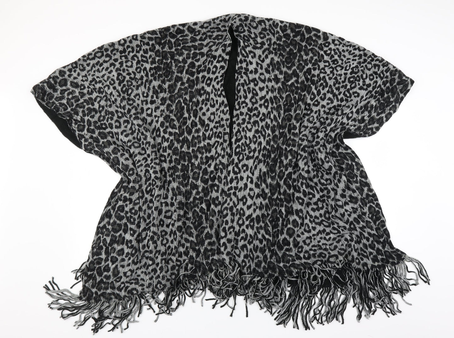 Preworn Womens Black Animal Print  Cape Jumper One Size  - fringe detail